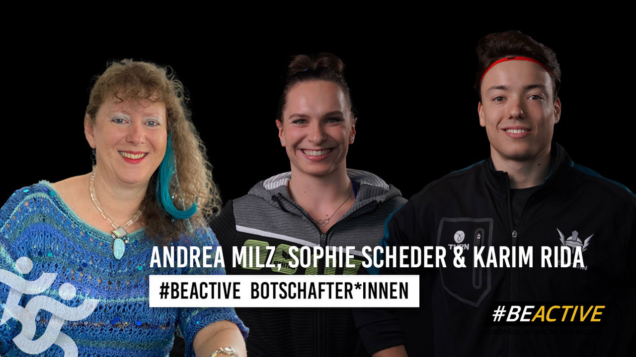 BeActive Botschafter*innen 2023: Andrea Milz, Sophie Scheder und Karim Rida | Bildquelle: DTB